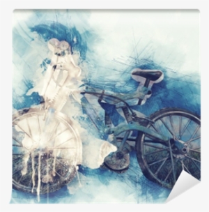 Abstract Bicycle On Watercolor Painting Background - Watercolor Painting