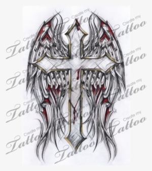 Marketplace Tattoo Gothic Cross And Tribal Wings - Desenhos De Cruz Com Asas