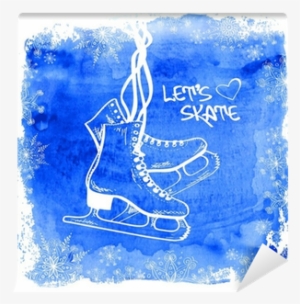 Figure Skates On A Watercolor Background Wall Mural - Watercolor Painting