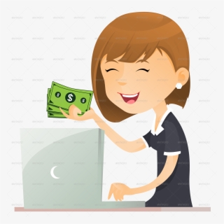 Business Woman And Computer Png Jpg File/brown Left - Cartoon