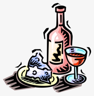 Vector Illustration Of Wine Bottle Alcohol Beverage - Wine And Cheese Clip Art