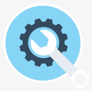 Circular Icon Depicting A Gear And Wrench - Portable Network Graphics