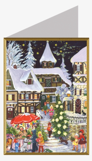 Christmas Card Christmas Market At Night - Vintage German Christmas Card