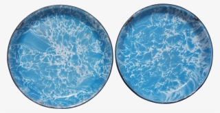 Robin's Egg Blue Swirl Two Sided Enamel Vintage Graniteware - Circle