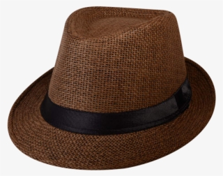 Brown Straw Fedora Gangster Hat With Black Band - Fedora