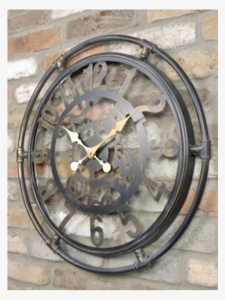 60cm Ship's Wheel Industrial Style Black & Gold Wall - Horloge Murale Engrenage