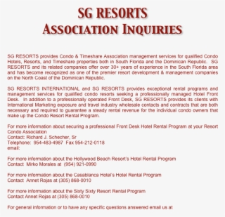 Sg Resorts Association Inquiries Sg Resorts Provides - Document