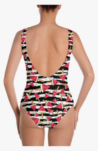 Watermelon Slices On Black And White Stripes One-piece - Portugal Flag
