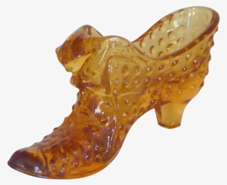 Hobnail Harvest Gold Glass Slipper Shoe With Cat - Crocodile
