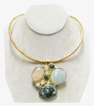 White Metal Pendant W/rose Quartz, Green Warm & Blue - Necklace