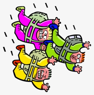 Vector Illustration Of Three Skydivers Falling To Earth