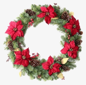 Green Christmas Wreath Png - Christmas Wreath With Poinsettia Png