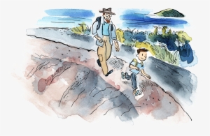 A Watercolour Illustration Of A Man And A Child With - Watercolor Painting