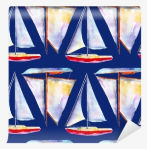 Watercolor Seamless Pattern With Sailboats, Bright - Watercolor Painting