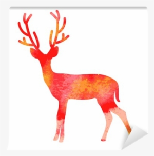 Vector Watercolor Deer With Horns Wall Mural • Pixers® - Watercolor Painting