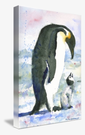 "penguin Parent Watercolor Painting Of Baby Bird I" - Watercolor Painting Of Penguin