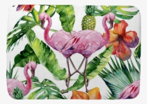 Watercolor Illustration Of Tropical Pink Flamingo Bird - Monstera Leaf Brushed Aluminium Wall Art 80cm