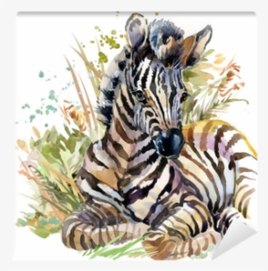 Wild Animals Watercolor Illustration Wall Mural • Pixers® - Watercolor Mother And Baby Tiger