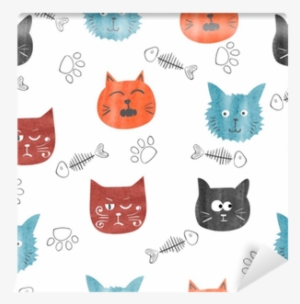Watercolor Cute Cats Seamless Pattern - Cat