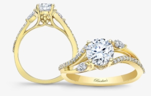 Yellow Gold Engagement Rings - 1.30 Ct Round Solitaire Diamond With Accent Engagement