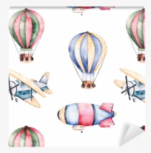 Seamless Pattern With Air Balloons,airship And The - Sky Voyage Watercolor Backpack By Fantasticvoyage
