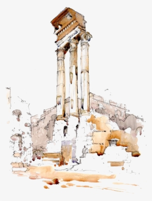 Watercolor Painting Architectural Drawing Urban Sketchers - Watercolor Roman Columns