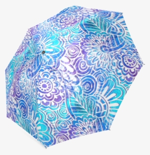 Boho Flower Doodle On Blue Watercolor Foldable Umbrella