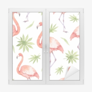 Watercolor Seamless Pattern Of Flamingo And Palm Trees - Flamingo's Palmbomen