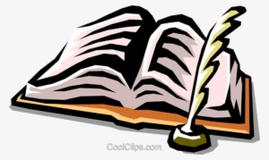 Book And Quill Pen Royalty Free Vector Clip Art Illustration - Book With Feather Pen Clipart