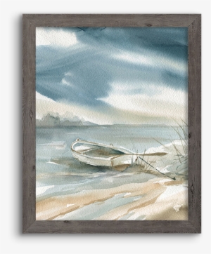 Coastal Watercolor ~ Rowboat - Subtle Mist Iii Poster Print By Carol Robinson