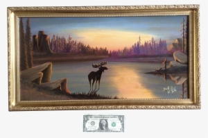Dnr Bull, Oil Painting Moose Standing In A Lake At - Oil Painting