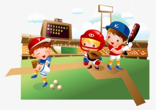 Baseball Field Cartoon Child - Cartoon Kids Playing Baseball