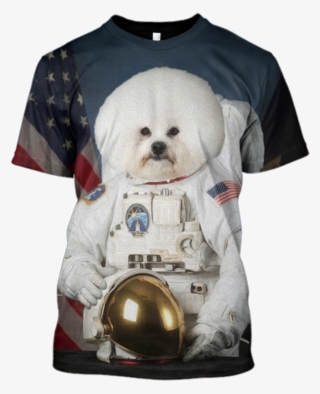 3d White Dog Astronaut Tshirt - Dog Went To Moon