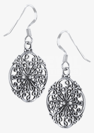 Sterling Silver Scrollwork Flower Earrings - Earrings