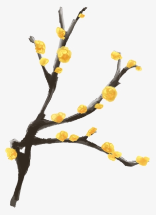 Ink Plum Hand Painted Branch Winter Antique Png And - Twig