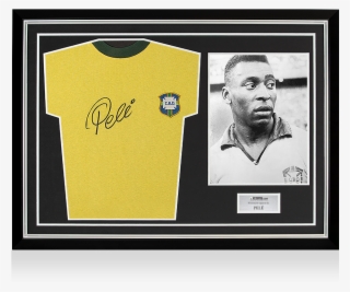 Pele Front Signed Retro Brazil Shirt In Hero Frame - Fc Barcelona