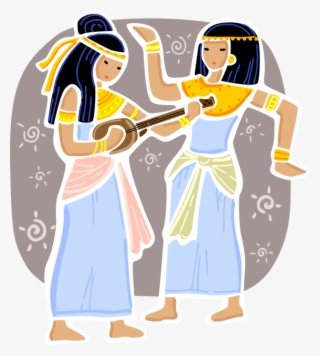 Vector Illustration Of Ancient Egypt Musician Plays - Cartoon