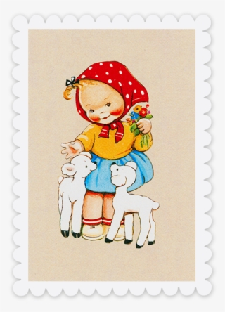 Little Lambs Girl And Lamb Greetings Card