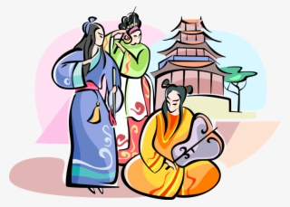 Vector Illustration Of Chinese Musicians Play Musical - Cartoon