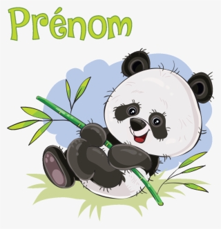 Sticker Prenom Personnalise Bebe Panda Et Son Bambou - Bamboo Cartoon