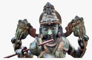 Hindu God Krishna With Cow Wooden Big Statue - Wood Hindu God Statue Png