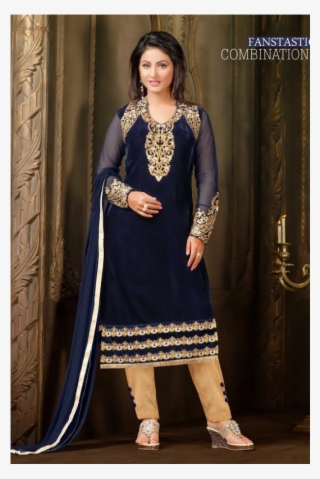 -7% 71007 Navy Blue Straight Velvet Salwar Kameez Suit - Velvet Ladies Suits Designs