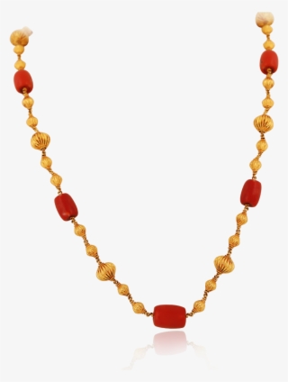 Elegant Gold & Red Coral Necklace - Red Coral Mala With Gold