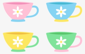 Set Of Four Cute Pastel Tea Cups - Clip Art
