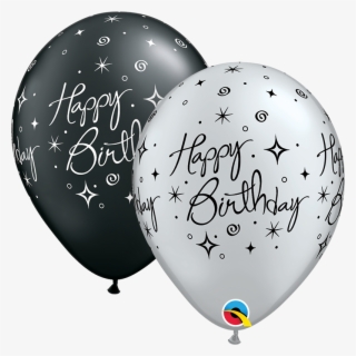 11" Pearl Black & Silver Bday Elegant Sparkles & Swirls - Silver And Black Balloon