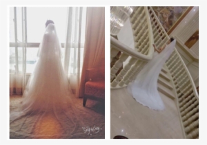 Vintage Romantic White Tulle Foldover Cathedral Length - Floor