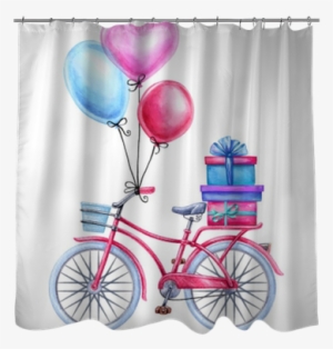 Watercolor Illustration, Bicycle, Balloons, Gift Boxes, - Watercolor Painting
