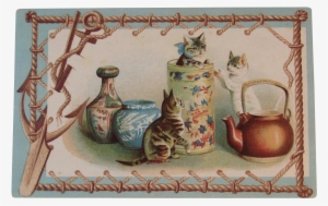 Embossed Cats In Vases With Tea Kettle Postcard Unused - Postcard Cats