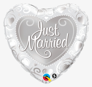 18 Inch Just Married Hearts Silver Foil Balloon - 18 Just Married Silver Hearts Foil Balloon