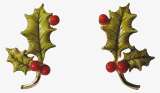 Accessocraft N - Y - C - 1960's Holly Berry 3d Leaves - Vintage Holly Berries Png